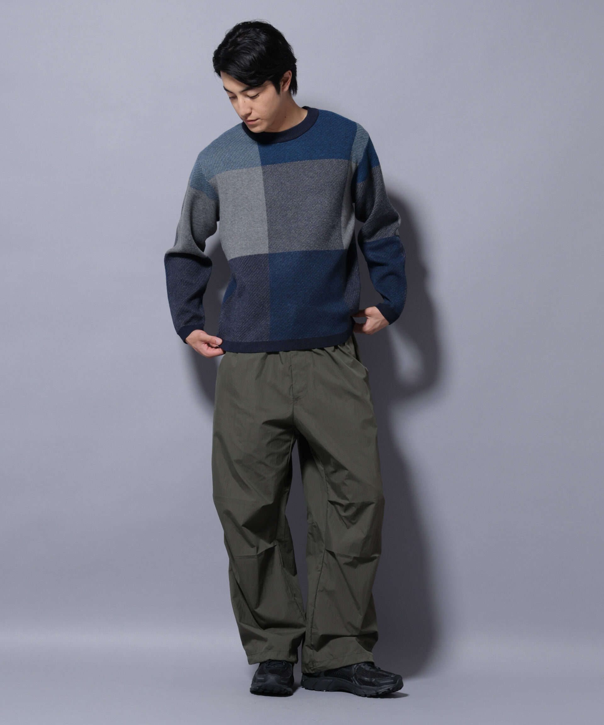 nano･universe「ブロックチェッククルーネックニット」|ニット・セーター|