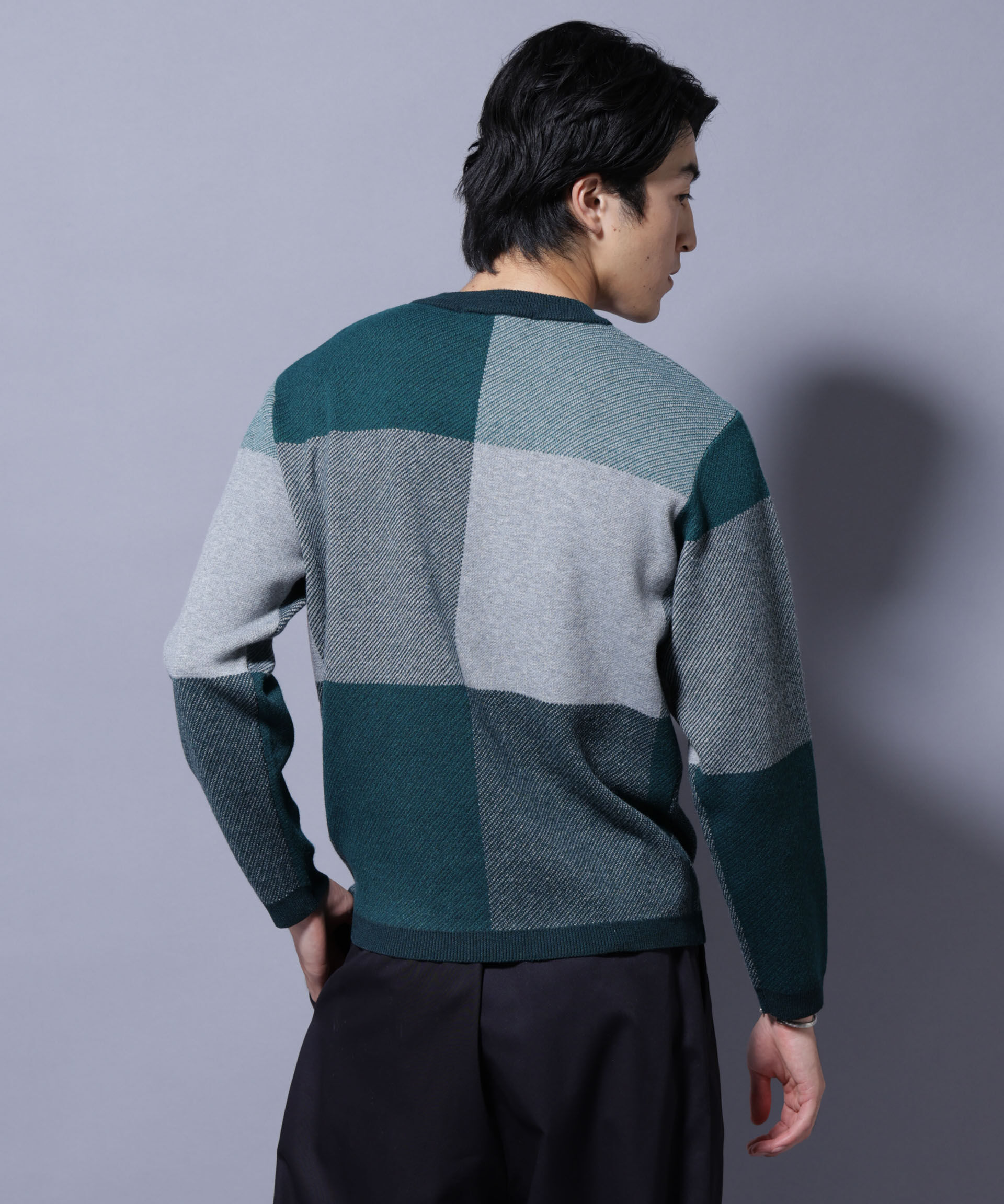 nano･universe「ブロックチェッククルーネックニット」|ニット・セーター|
