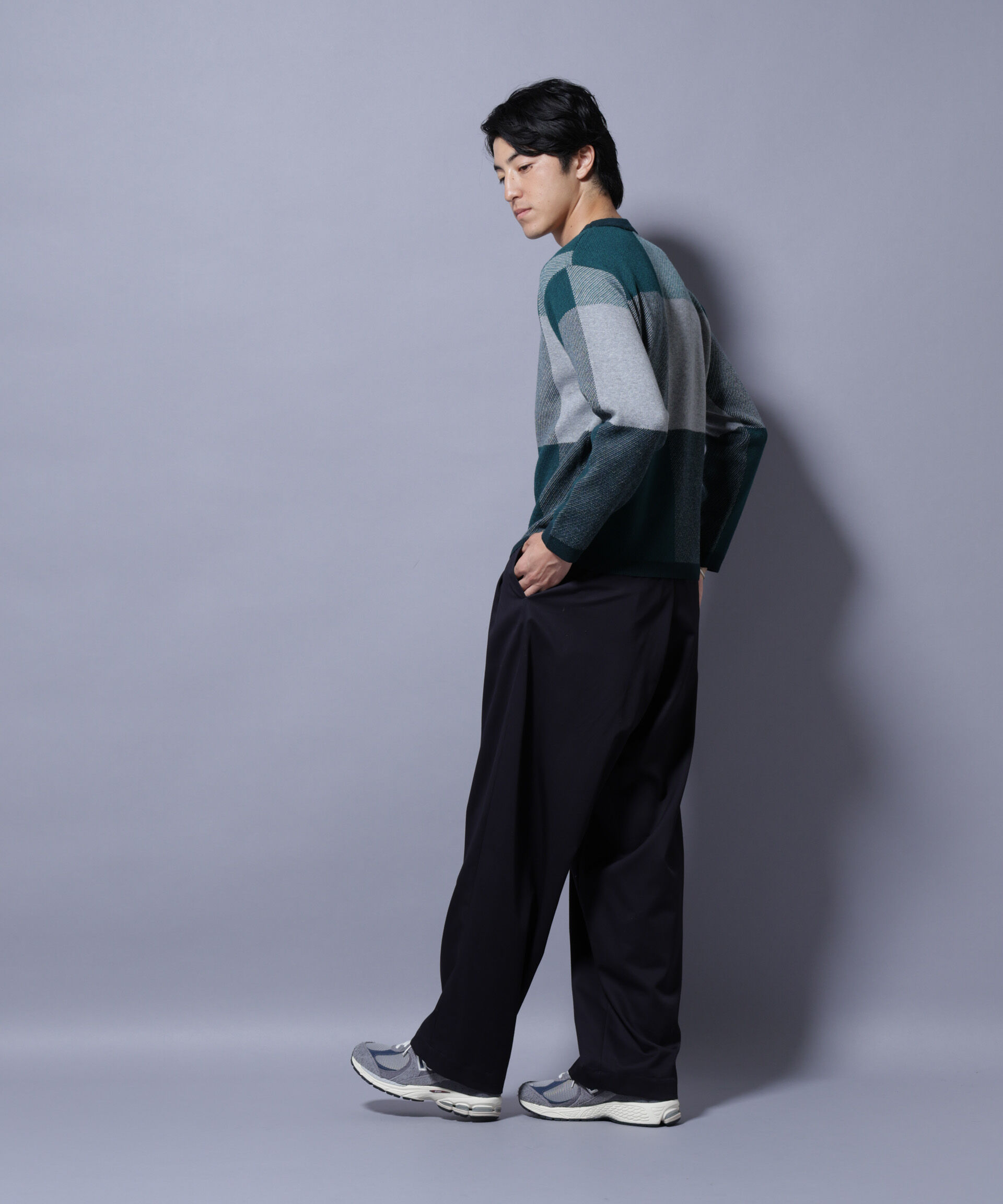 nano･universe「ブロックチェッククルーネックニット」|ニット・セーター|