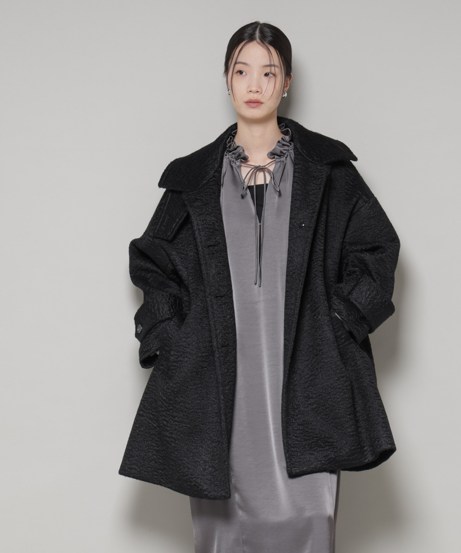 nano･universe「ブークレスタンドカラーミドルコート」|その他|ブラック