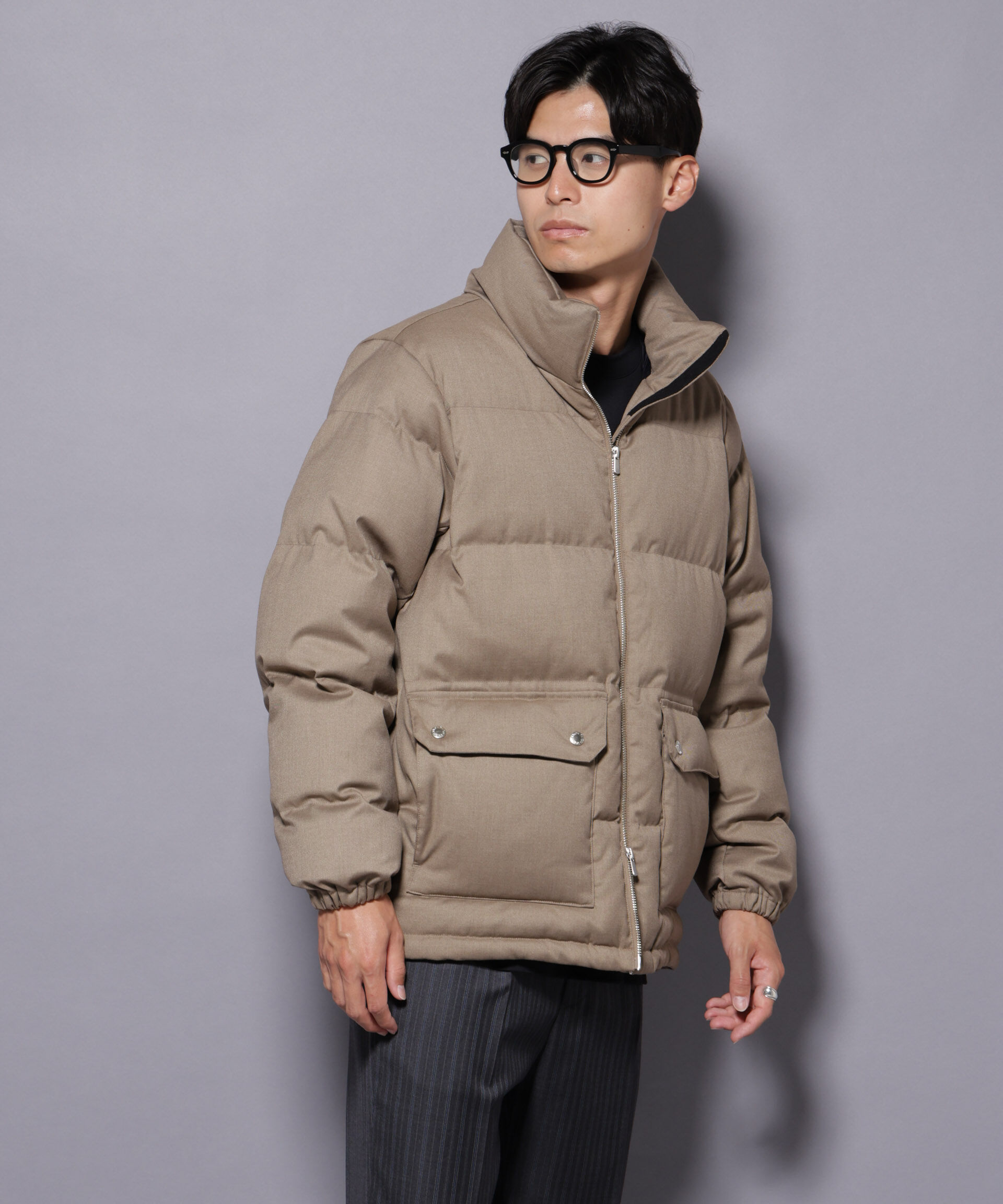 nano･universe「DELEGANTE エアリーサキソニー／グレンチェックTAIONダウンジャケット」|ダウン|