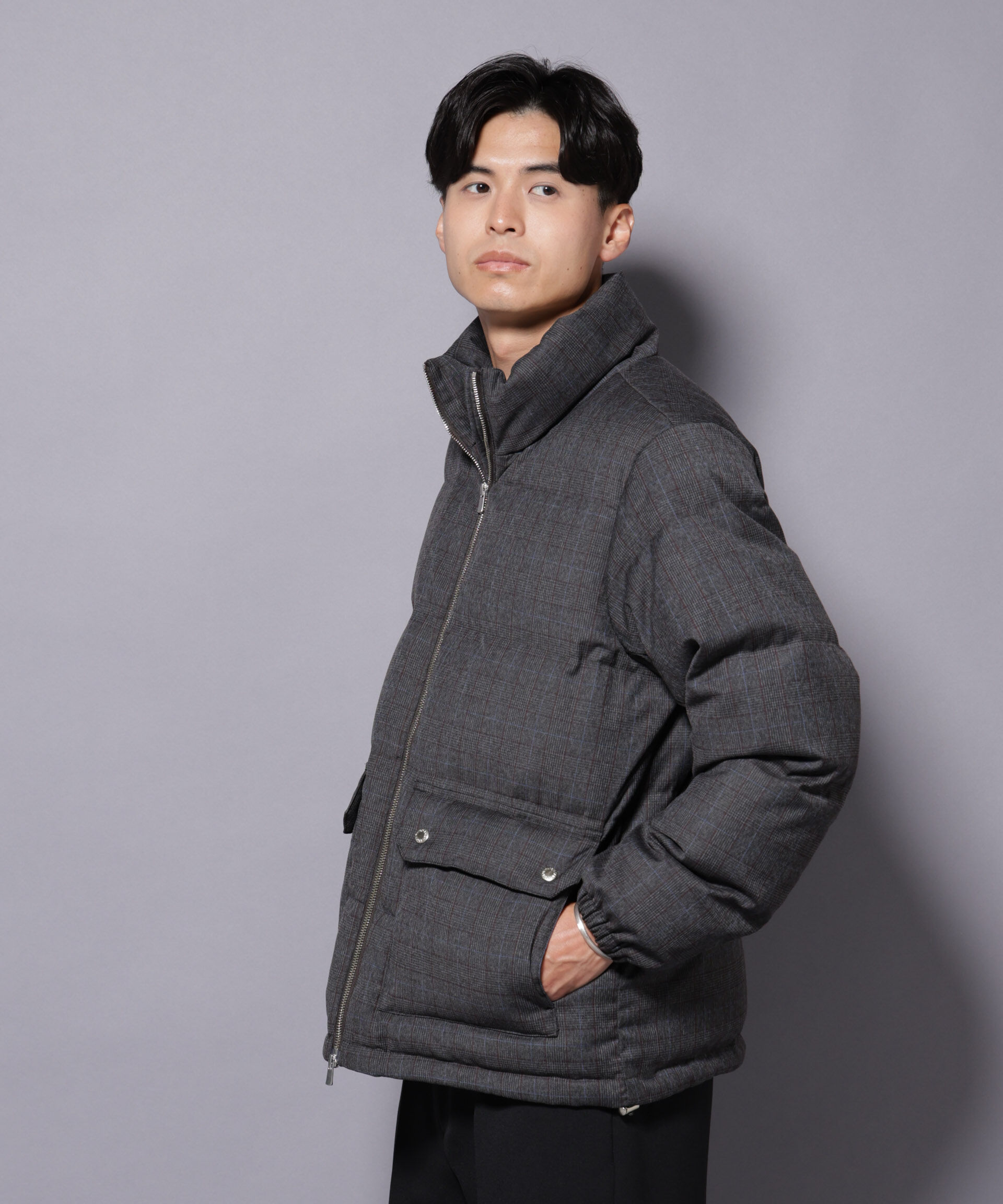 nano･universe「DELEGANTE エアリーサキソニー／グレンチェックTAIONダウンジャケット」|ダウン|