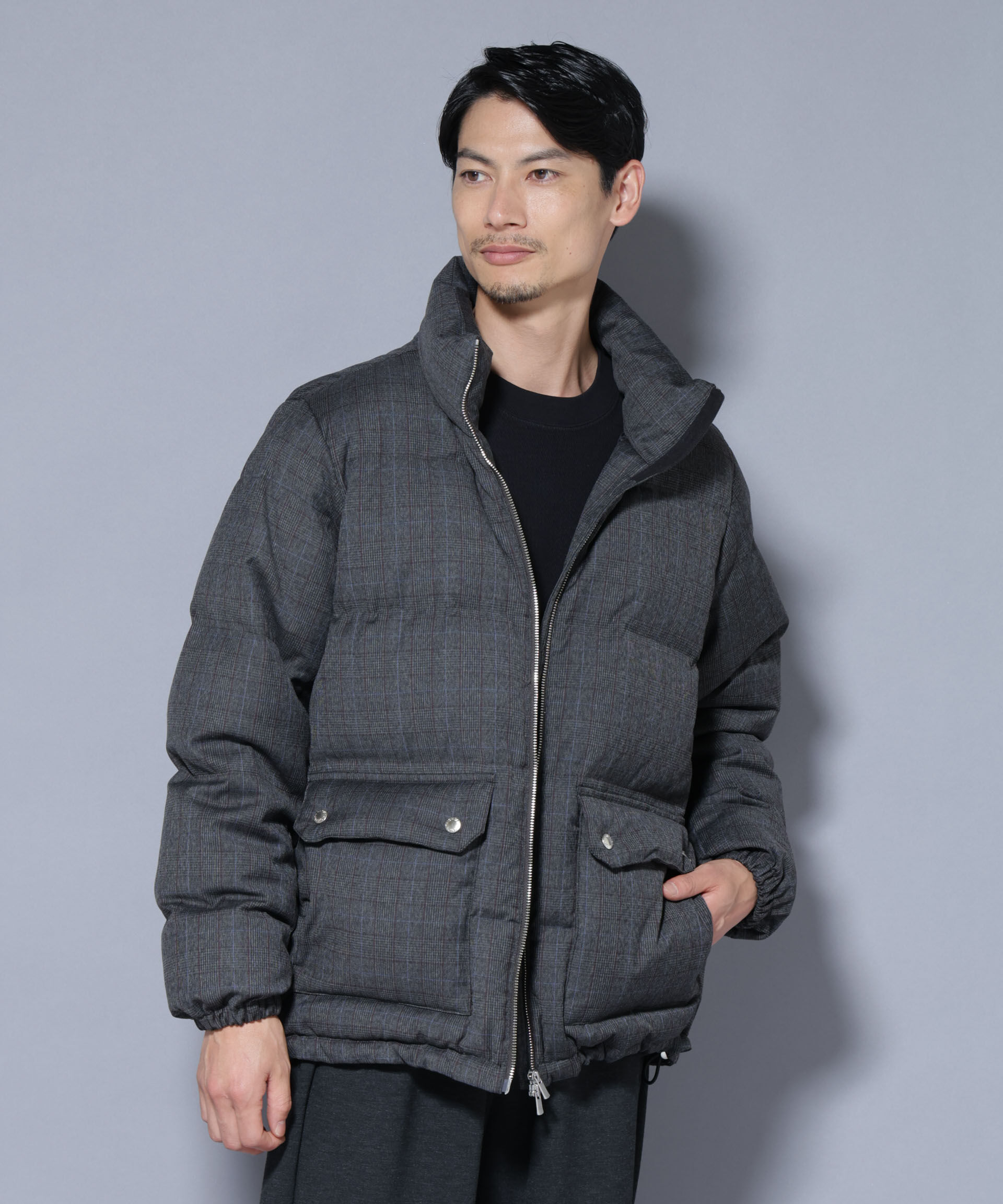 nano･universe「DELEGANTE エアリーサキソニー／グレンチェックTAIONダウンジャケット」|ダウン|