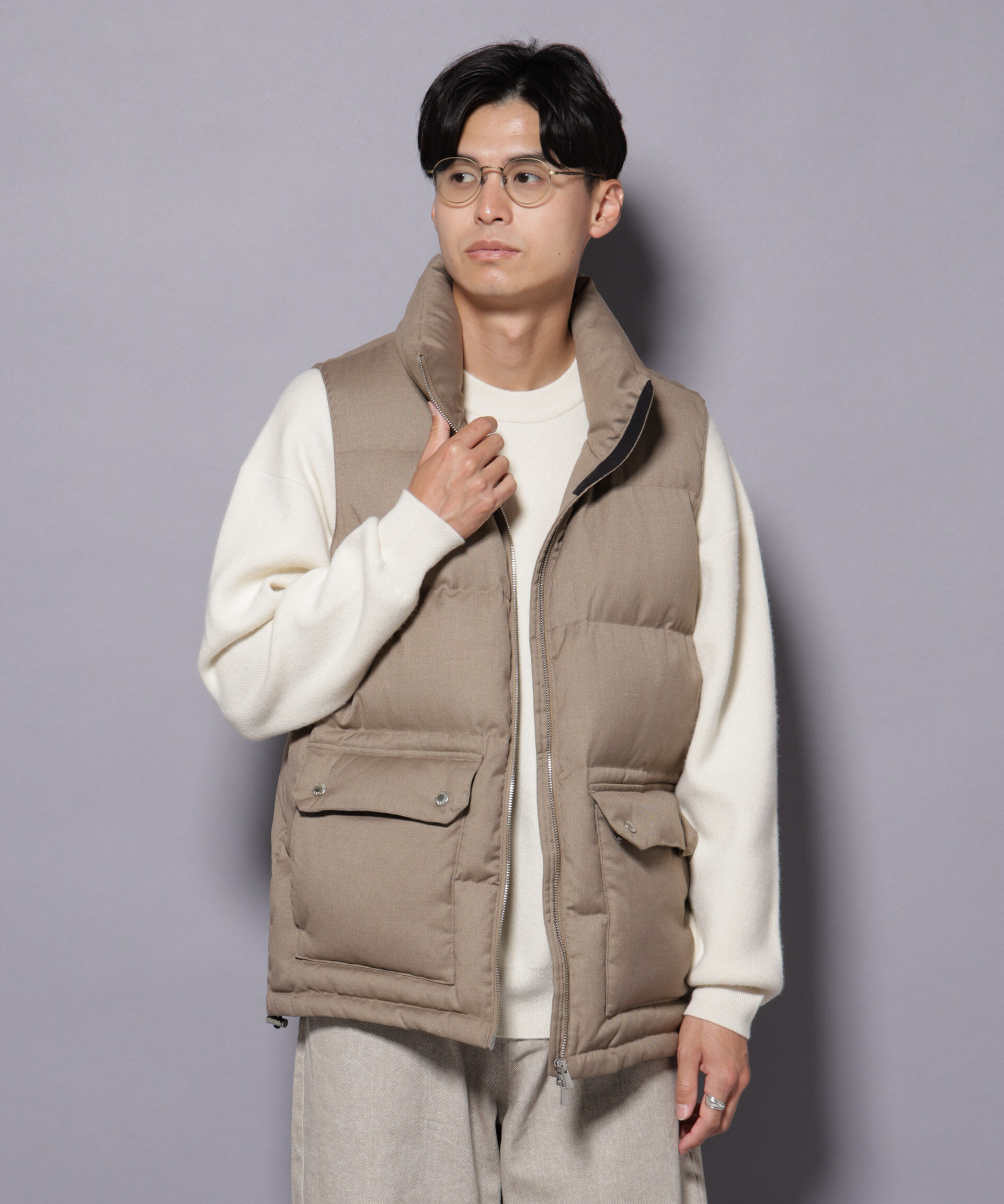 nano･universe「DELEGANTE エアリーサキソニー/グレンチェックTAIONダウンベスト」|ダウン|