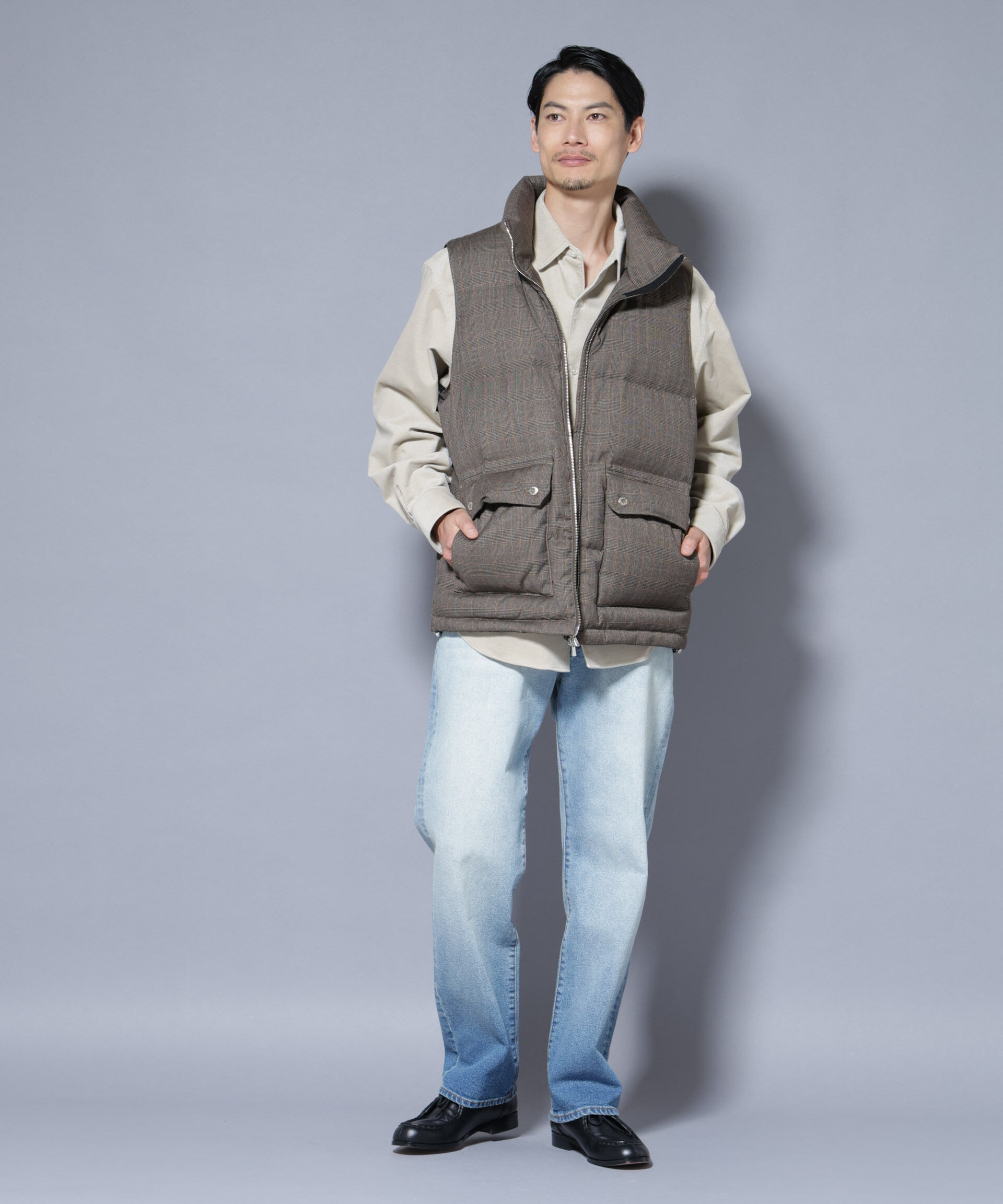 nano･universe「DELEGANTE エアリーサキソニー/グレンチェックTAIONダウンベスト」|ダウン|