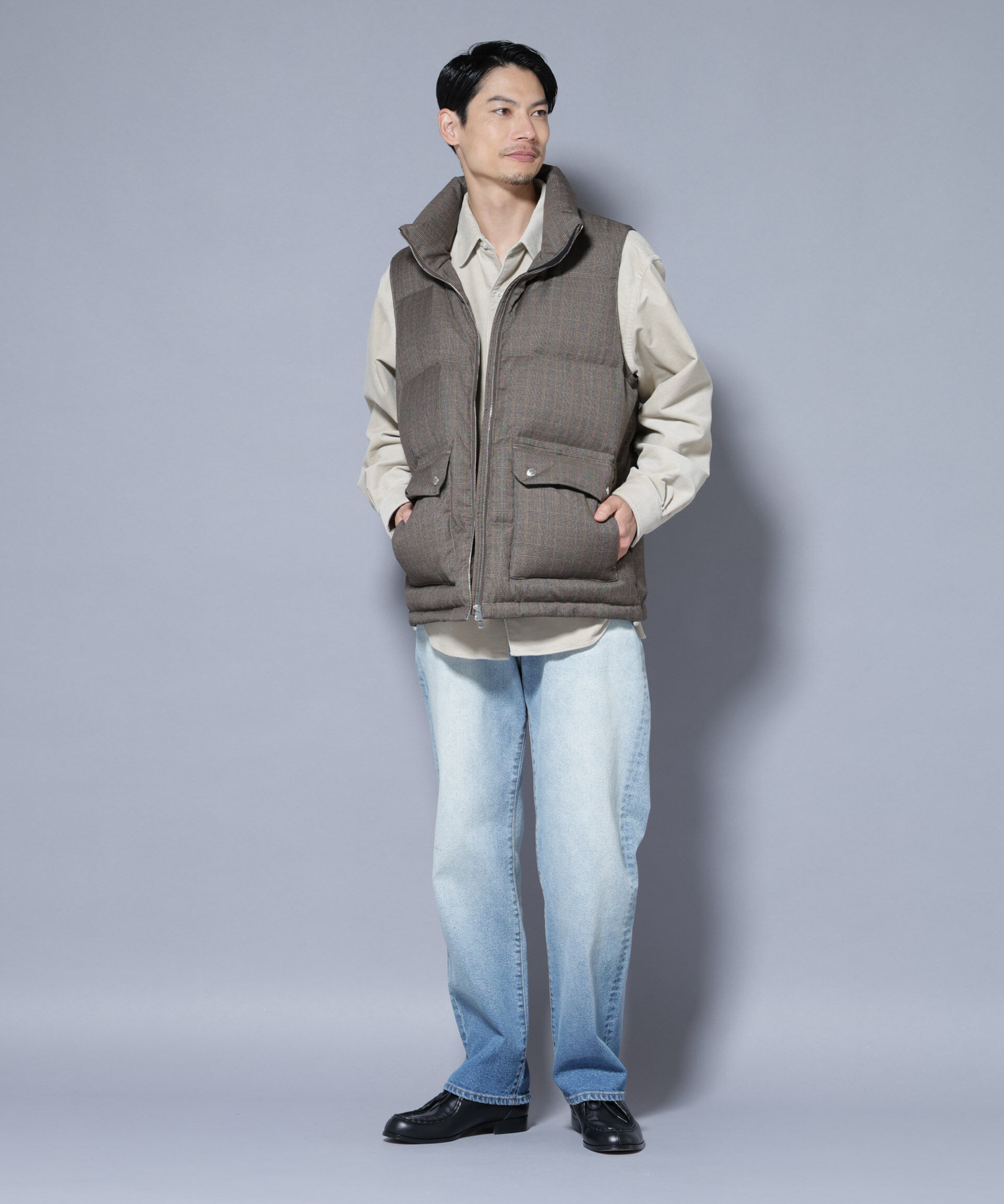 nano･universe「DELEGANTE エアリーサキソニー/グレンチェックTAIONダウンベスト」|ダウン|