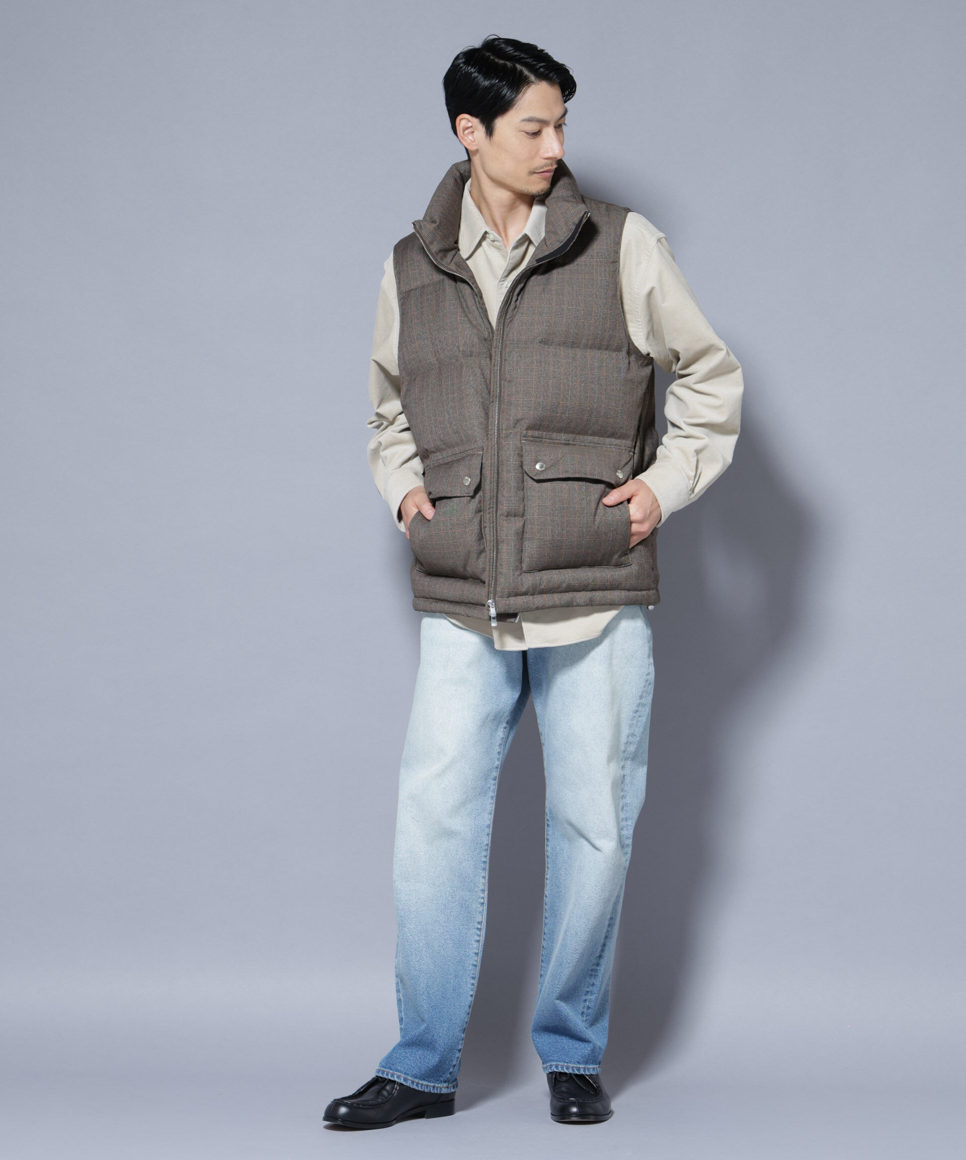 nano･universe「DELEGANTE エアリーサキソニー/グレンチェックTAIONダウンベスト」|ダウン|