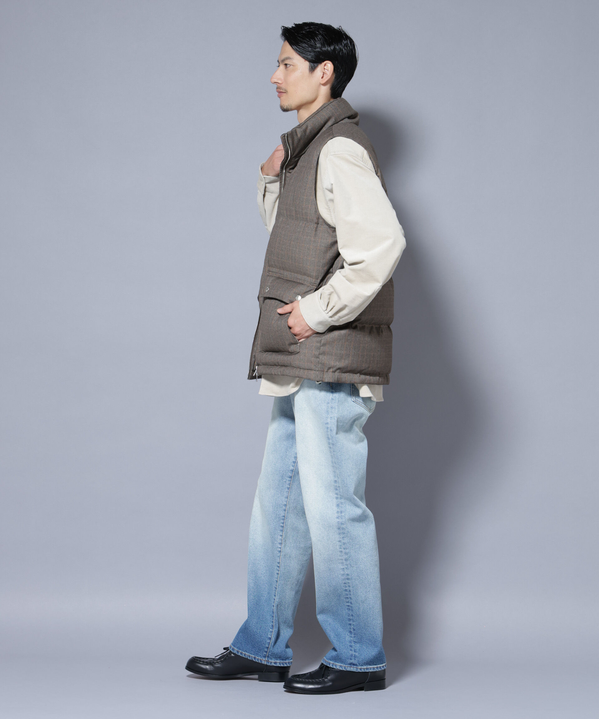 nano･universe「DELEGANTE エアリーサキソニー/グレンチェックTAIONダウンベスト」|ダウン|