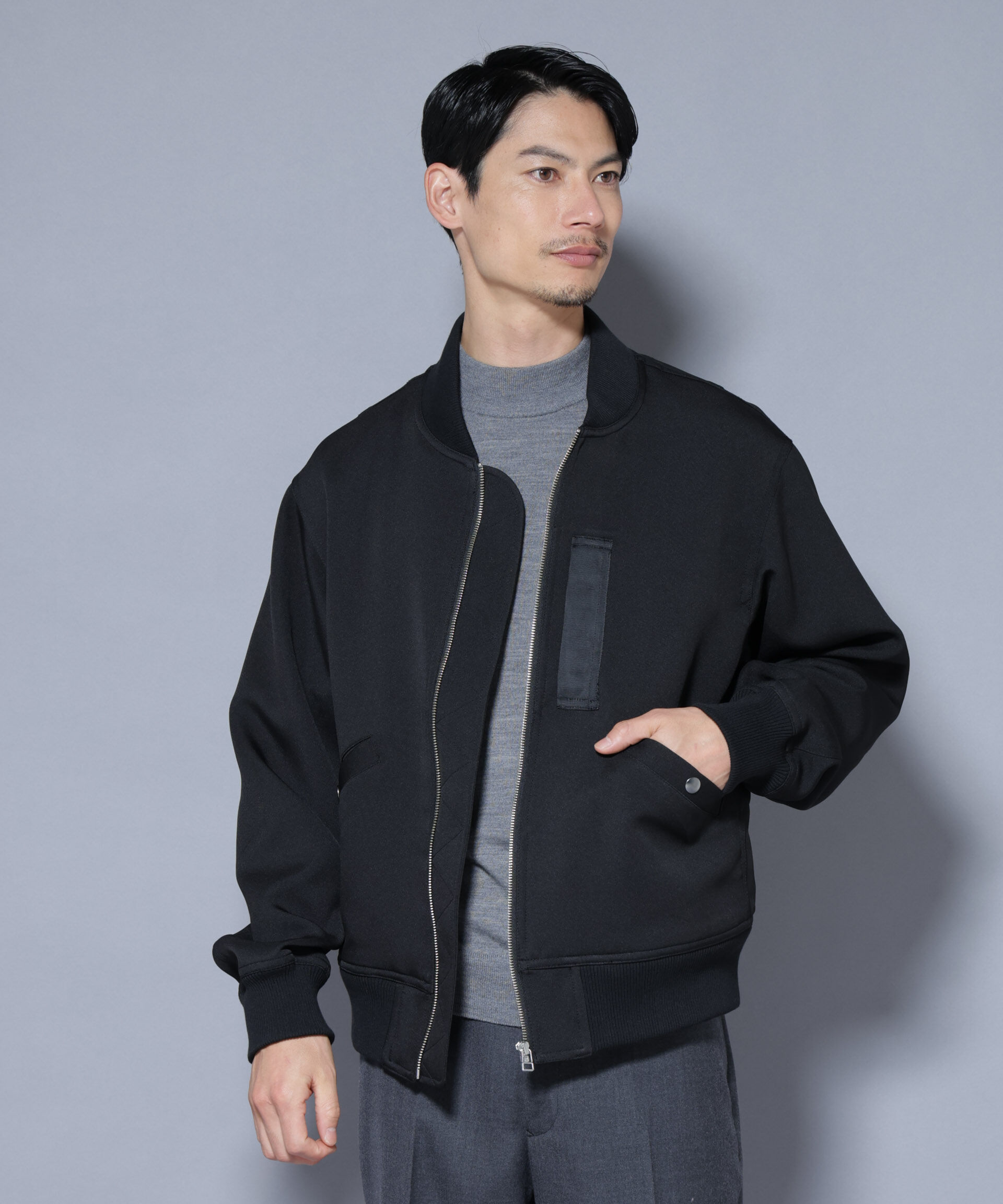 nano･universe「トリプルクロスMA-1」|ブルゾン・スタジャン|ブラック