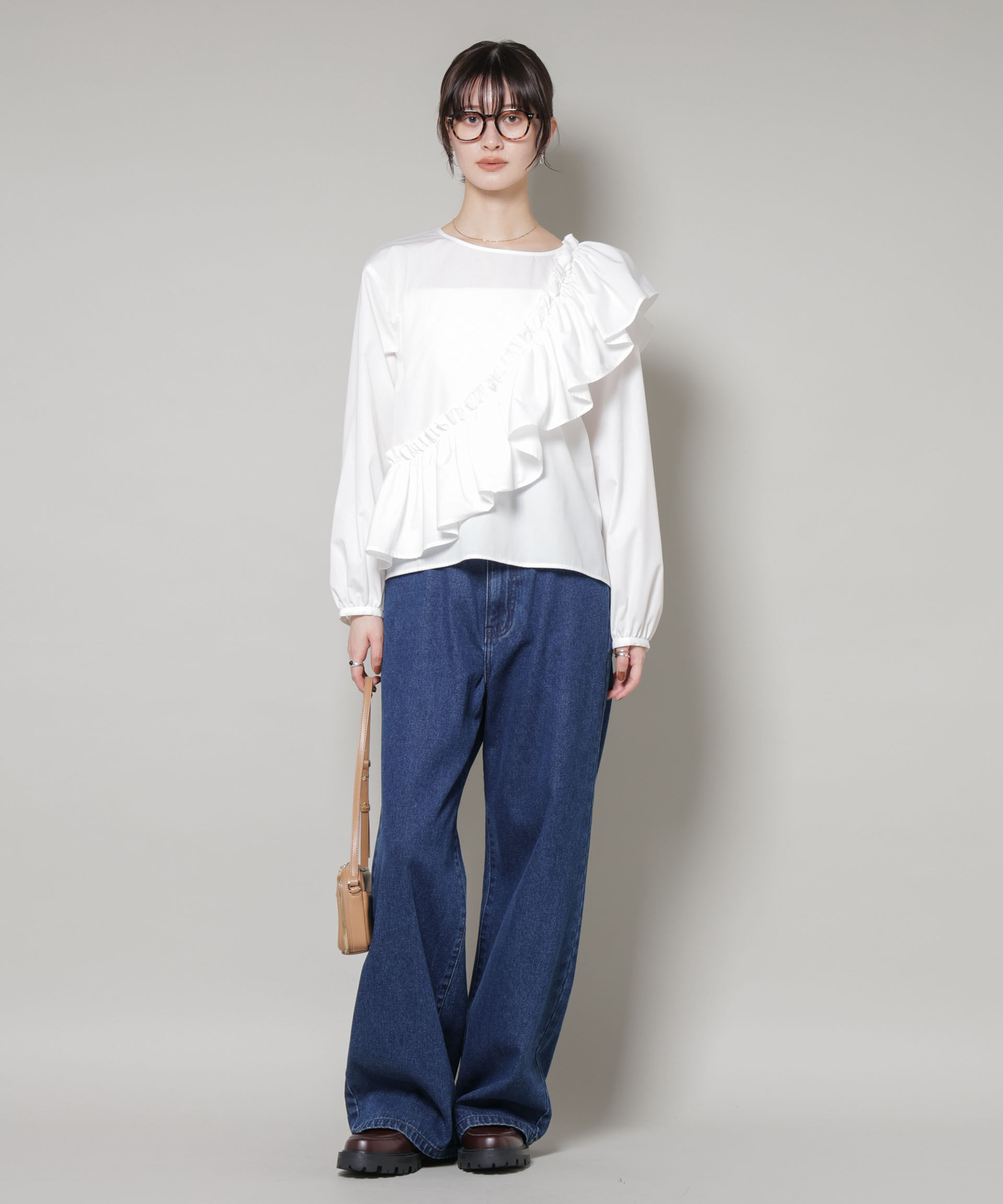 nano･universe「斜めフリルプルオーバーブラウス」|シャツ・ブラウス|