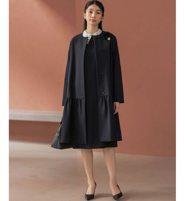 組曲「【KUMIKYOKU NAVY】ダブルクロスストレッチ ノーカラーコート」|ノーカラージャケット|