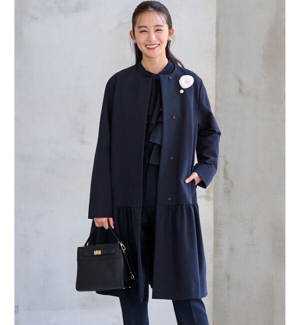 組曲「【KUMIKYOKU NAVY】ダブルクロスストレッチ ノーカラーコート」|ノーカラージャケット|
