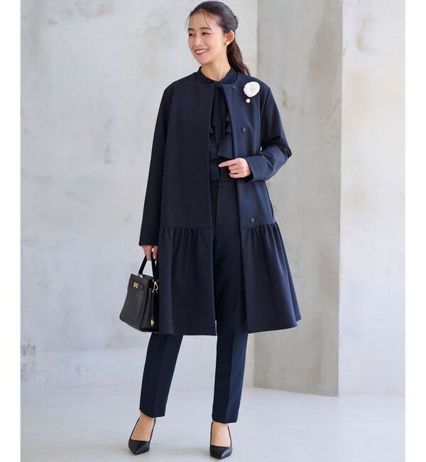 組曲「【KUMIKYOKU NAVY】ダブルクロスストレッチ ノーカラーコート」|ノーカラージャケット|