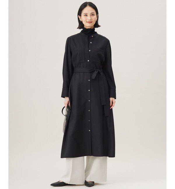 自由区「ウールジョーゼットシャツ ワンピース」|ワンピース|ブラック
