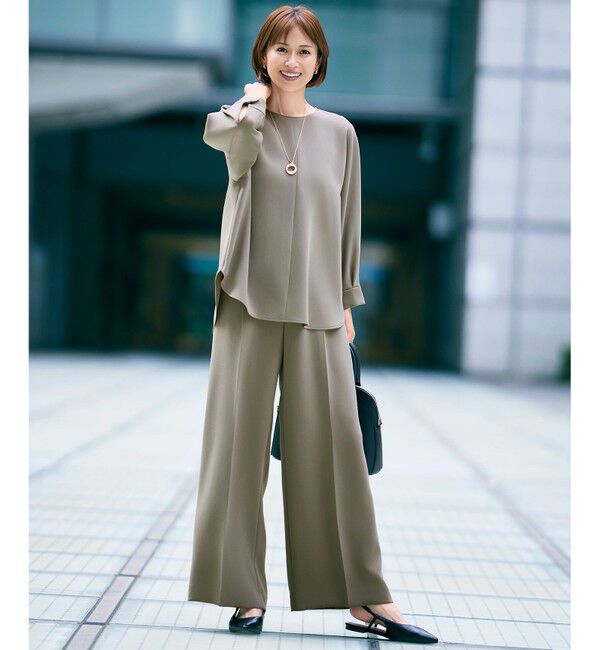 自由区「【ご好評アイテム・カタログ掲載・セレモニー・通勤】トリアセダブルクロスワイドストレート パンツ」|その他|