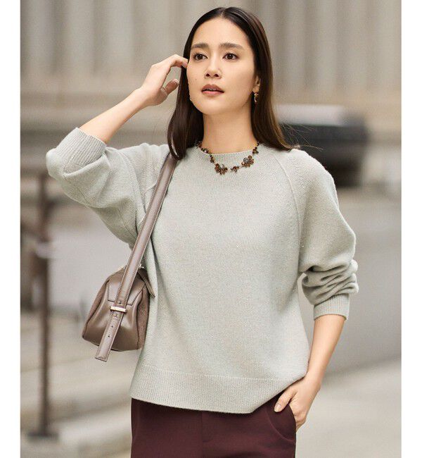 自由区「【カタログ掲載】ウールカシミヤブレンドスパンコールラグランスリーブ ニット」|ニット・セーター|ベージュ