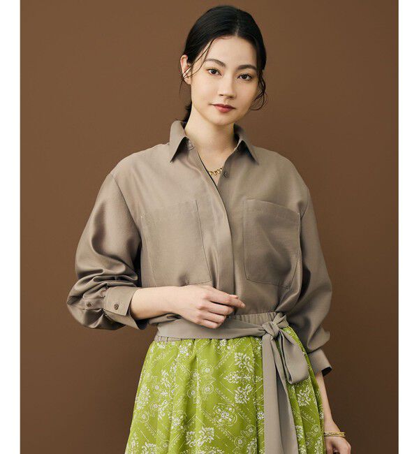 自由区「【カタログ掲載・羽織りとしても】シャイニーオーガンジーシアー シャツ」|シャツ・ブラウス|カーキ