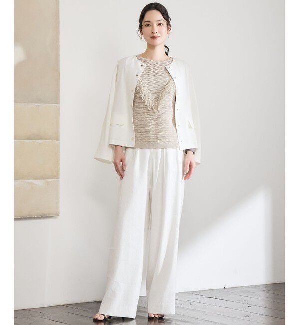 自由区「【カタログ掲載・セットアップ対応】リネンストレッチノーカラー ジャケット」|ノーカラージャケット|