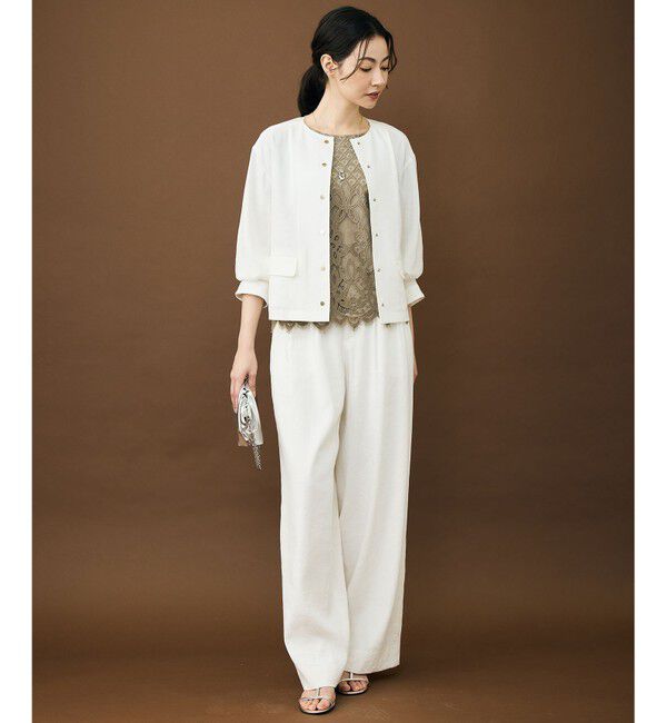 自由区「【カタログ掲載・セットアップ対応】リネンストレッチノーカラー ジャケット」|ノーカラージャケット|