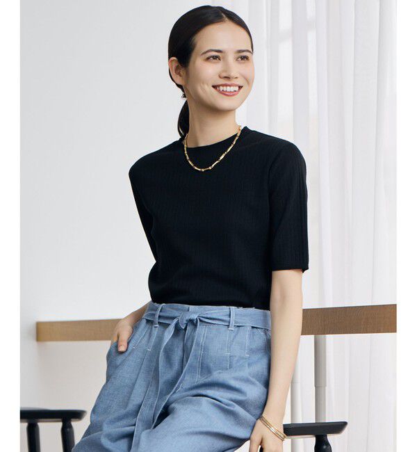 自由区「【カタログ掲載・アンサンブル対応】シアーシルクミックスニット プルオーバー」|ニット・セーター|ブラック