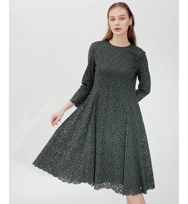 23区「【APPLAUDIR】ニュアンス フラワーレース ドレス」|ドレス|グリーン系