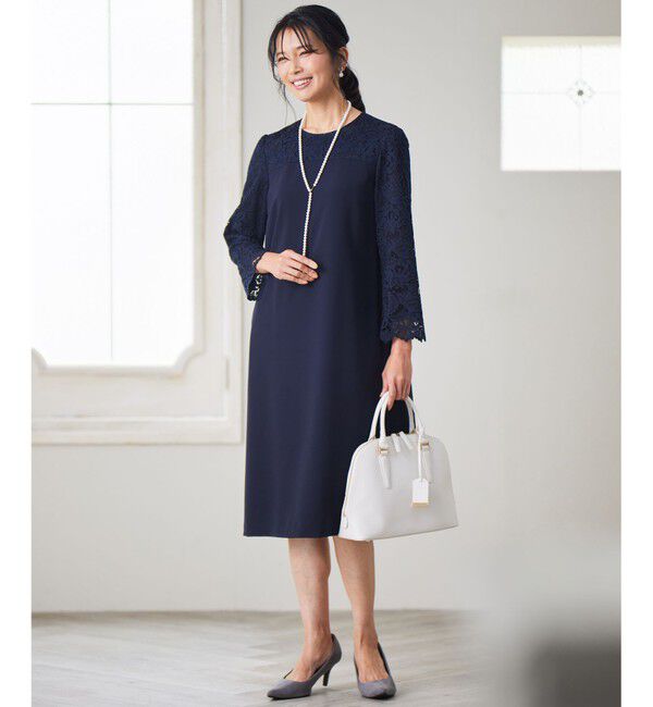 23区「【洗える】トリアセダブルジョーゼット レース切り替え ワンピース」|ワンピース|