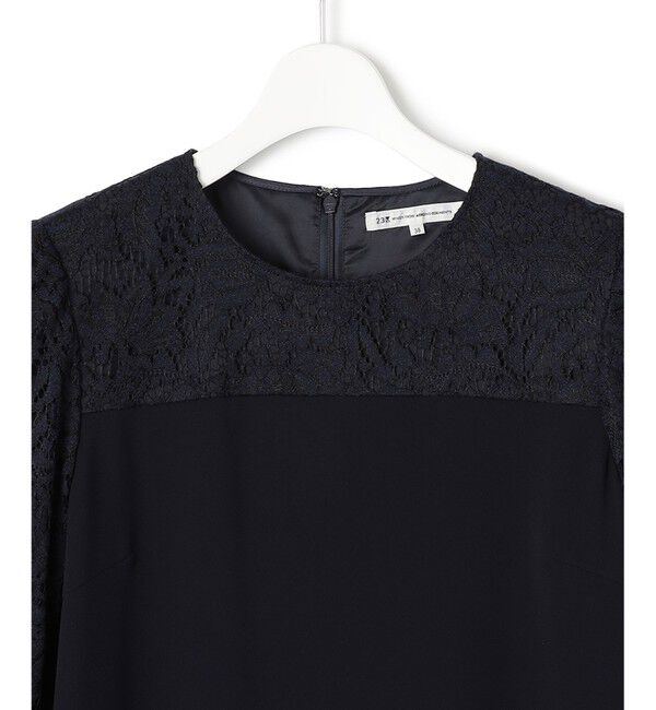 23区「【洗える】トリアセダブルジョーゼット レース切り替え ワンピース」|ワンピース|