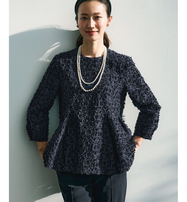 23区「【VERYコラボ】ボタニカル カットジャカード ブラウス」|シャツ・ブラウス|ネイビー系