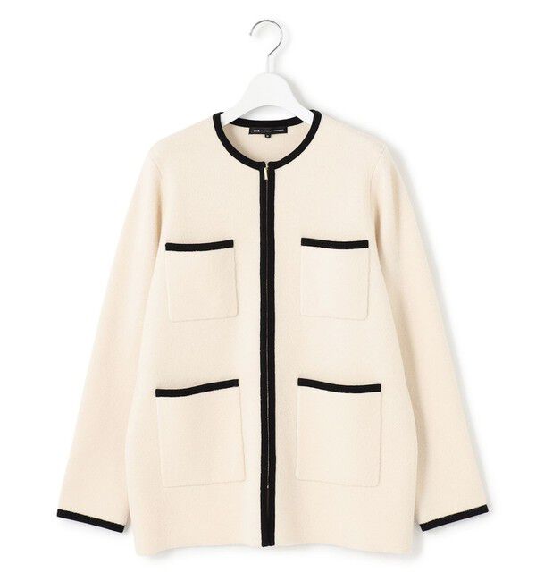 23区「【洗える】ミニブークレニット バイカラー ジャケット」|カーディガン|