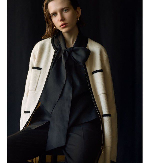 23区「【洗える】ミニブークレニット バイカラー ジャケット」|カーディガン|