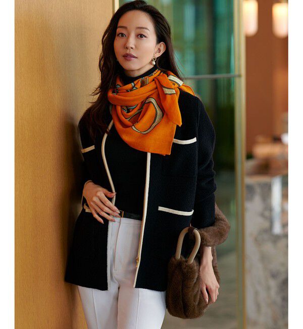 23区「【洗える】ミニブークレニット バイカラー ジャケット」|カーディガン|