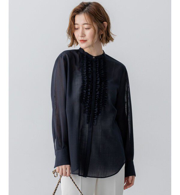 23区「【VERY11月号掲載/洗える】TWボイル フリルディテール ブラウス」|シャツ・ブラウス|ネイビー系