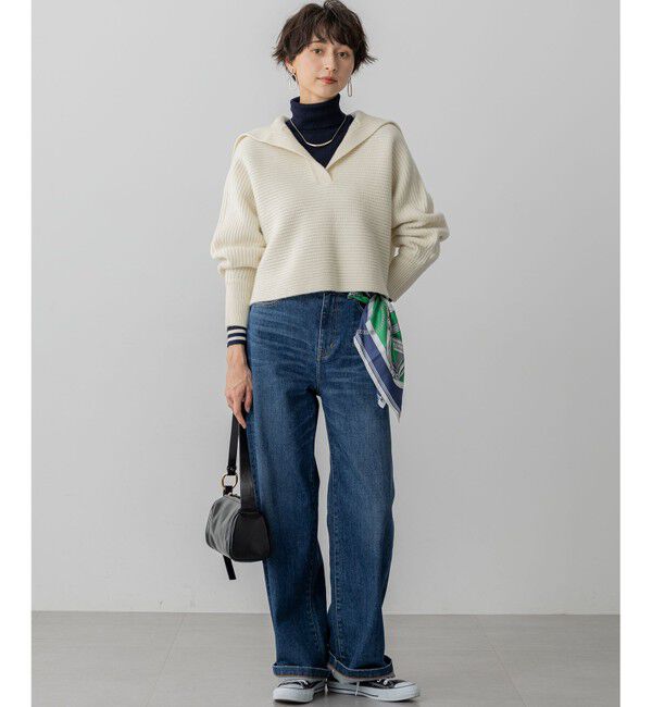 23区「【洗える】ウールカシミヤチャンキー クロップド スキッパーニット」|ニット・セーター|