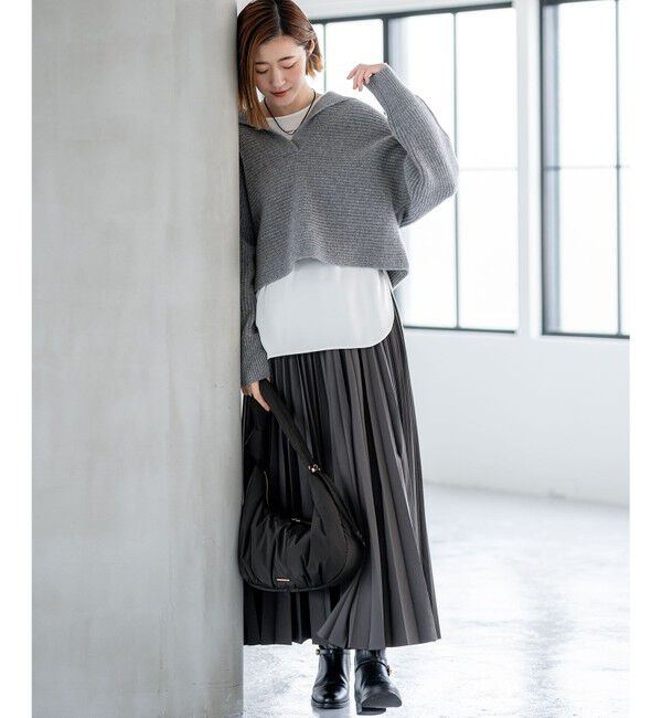 23区「【洗える】ウールカシミヤチャンキー クロップド スキッパーニット」|ニット・セーター|