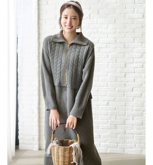 ANY SIS「【2WAY】ケーブルベストSETニット ワンピース」|ワンピース|チャコール