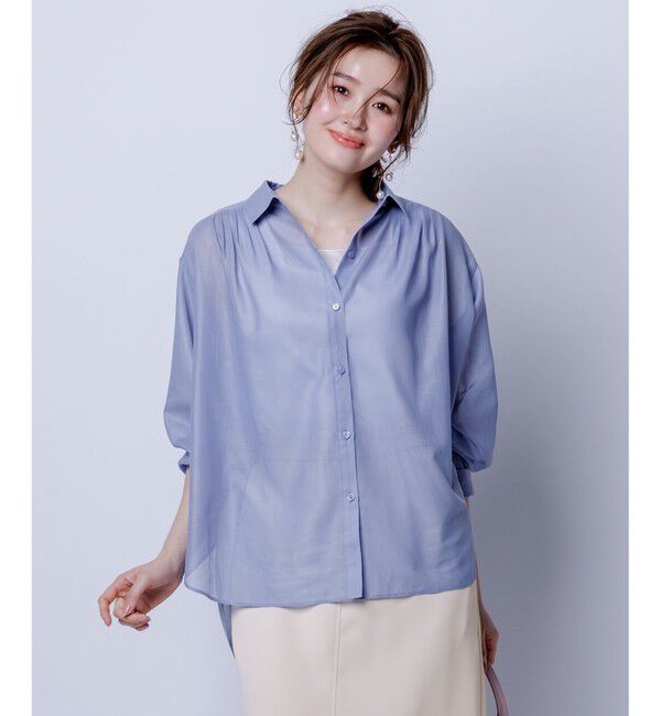 ANY SIS「【洗える】リネンライクシアーローン ブラウス」|シャツ・ブラウス|ライトブルー