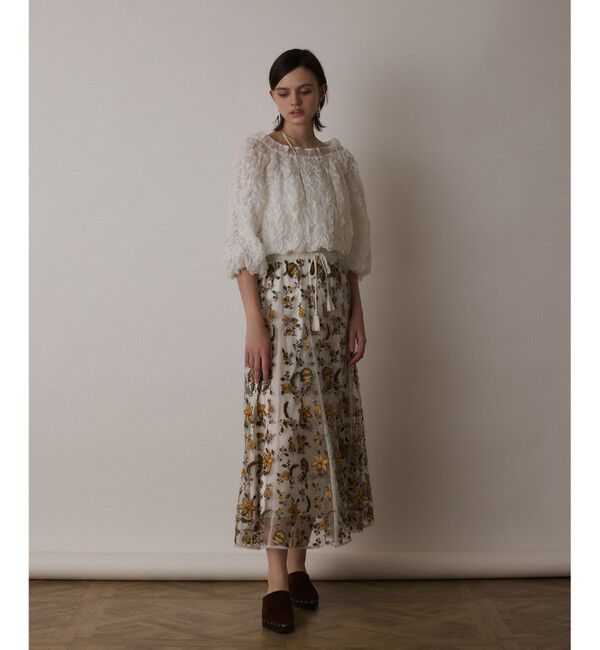GRACE CONTINENTAL「サラサ刺繍チュールスカート」|スカート|