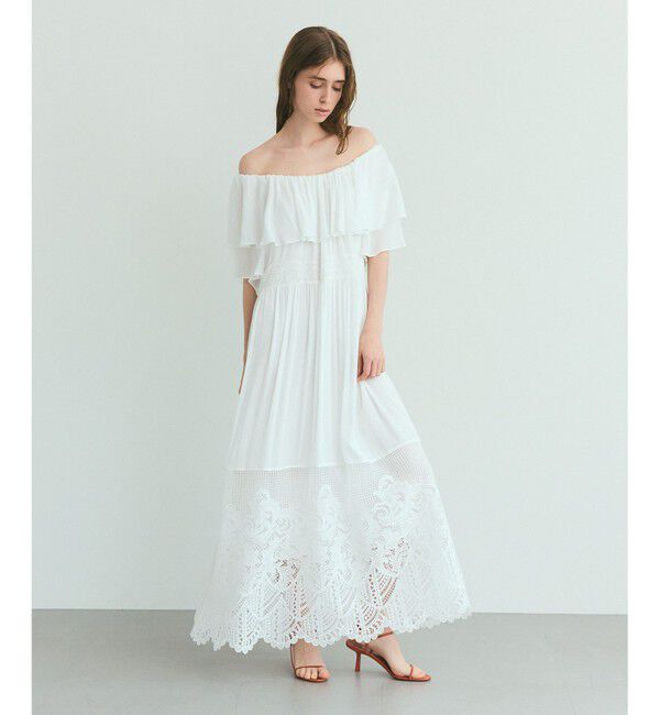 Grace Class「ラッフルレース切替マキシ」|ワンピース|ホワイト
