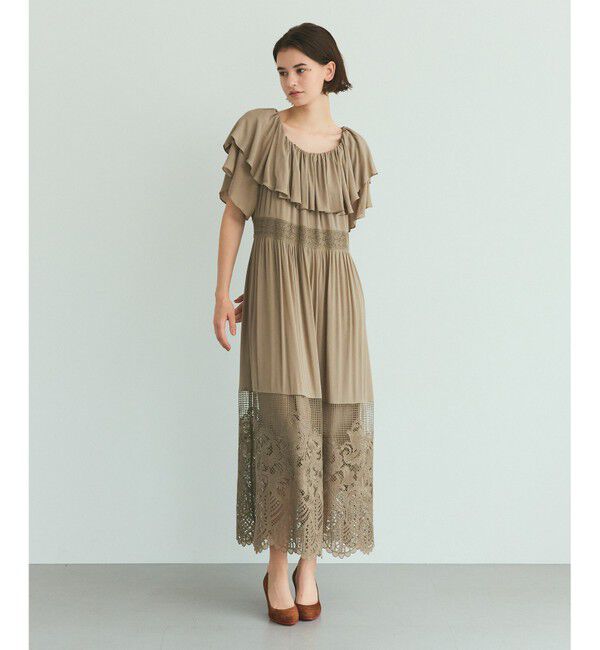Grace Class「ラッフルレース切替マキシ」|ワンピース|カーキ