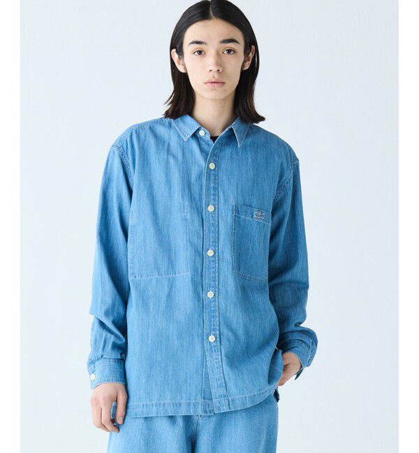 LACOSTE「コットンリネンデニムシャツジャケット」|シャツ・ブラウス|ライトインディゴブル