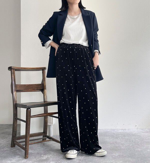 fredy emue「《セットアップ対応》ベロアドット刺繍イージーパンツ」|チノ|