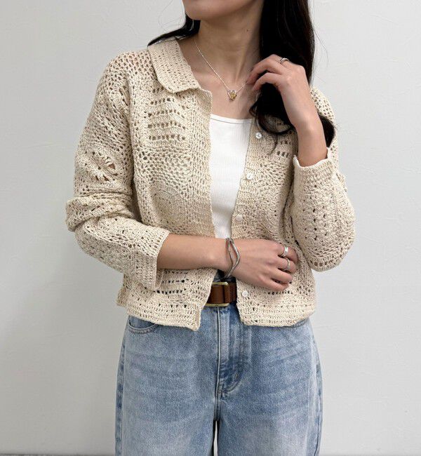 fredy emue「MADE INDIA クロシェ編みカーディガン」|カーディガン|アイボリー