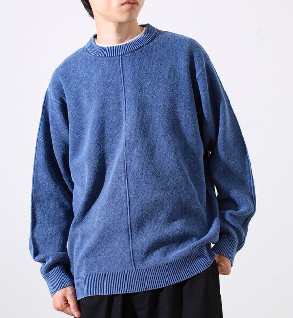 GLOSTER「【縫製が魅せる主役ディテール】表リンキングクルーニット アシッド加工」|ニット・セーター|インディゴブルー