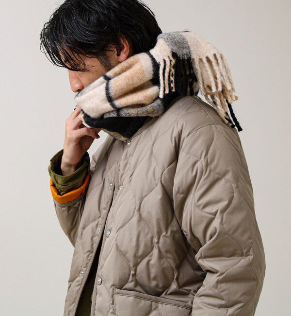 GLOSTER「ウール混ブークレ 大判チェックマフラー」|マフラー|オレンジ系1