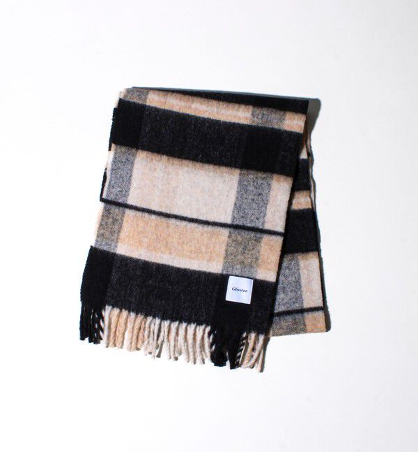 GLOSTER「ウール混ブークレ 大判チェックマフラー」|マフラー|