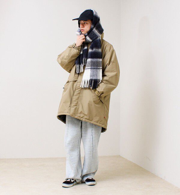 GLOSTER「ウール混ブークレ 大判チェックマフラー」|マフラー|