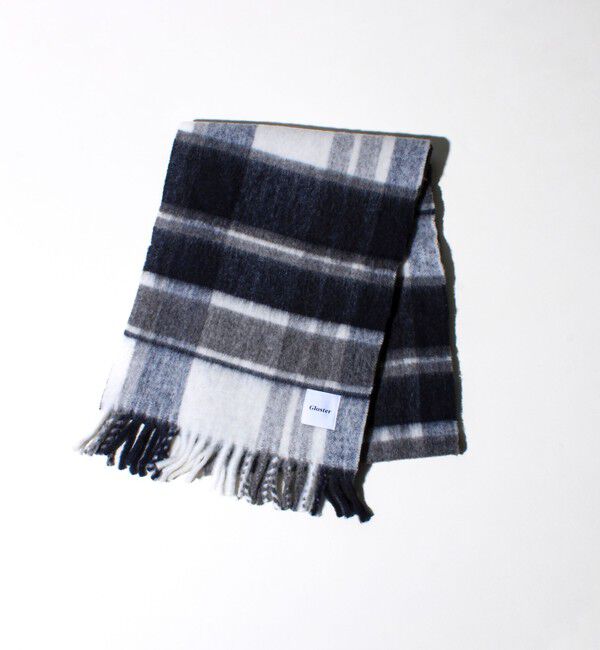 GLOSTER「ウール混ブークレ 大判チェックマフラー」|マフラー|