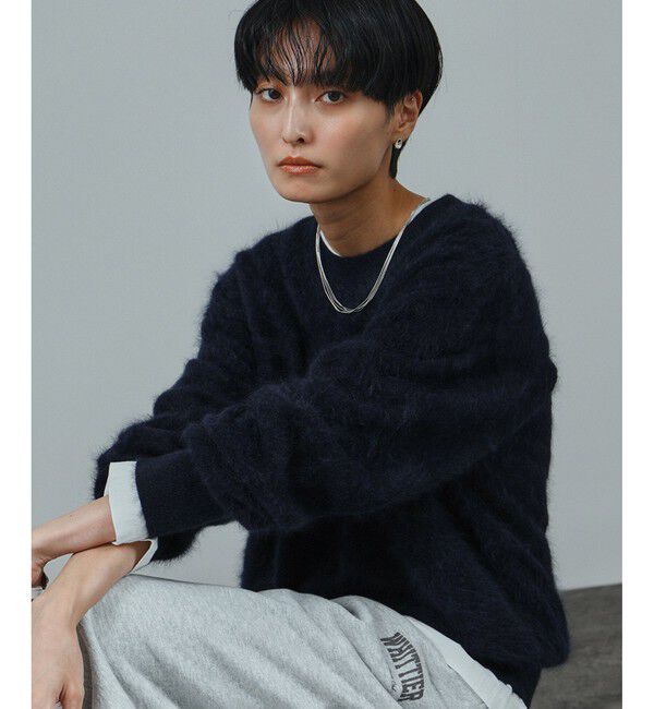 SALON adam et rope'「ブラッシュドカシミヤクルーネックニットプルオーバー」|ニット・セーター|ネイビー(40)