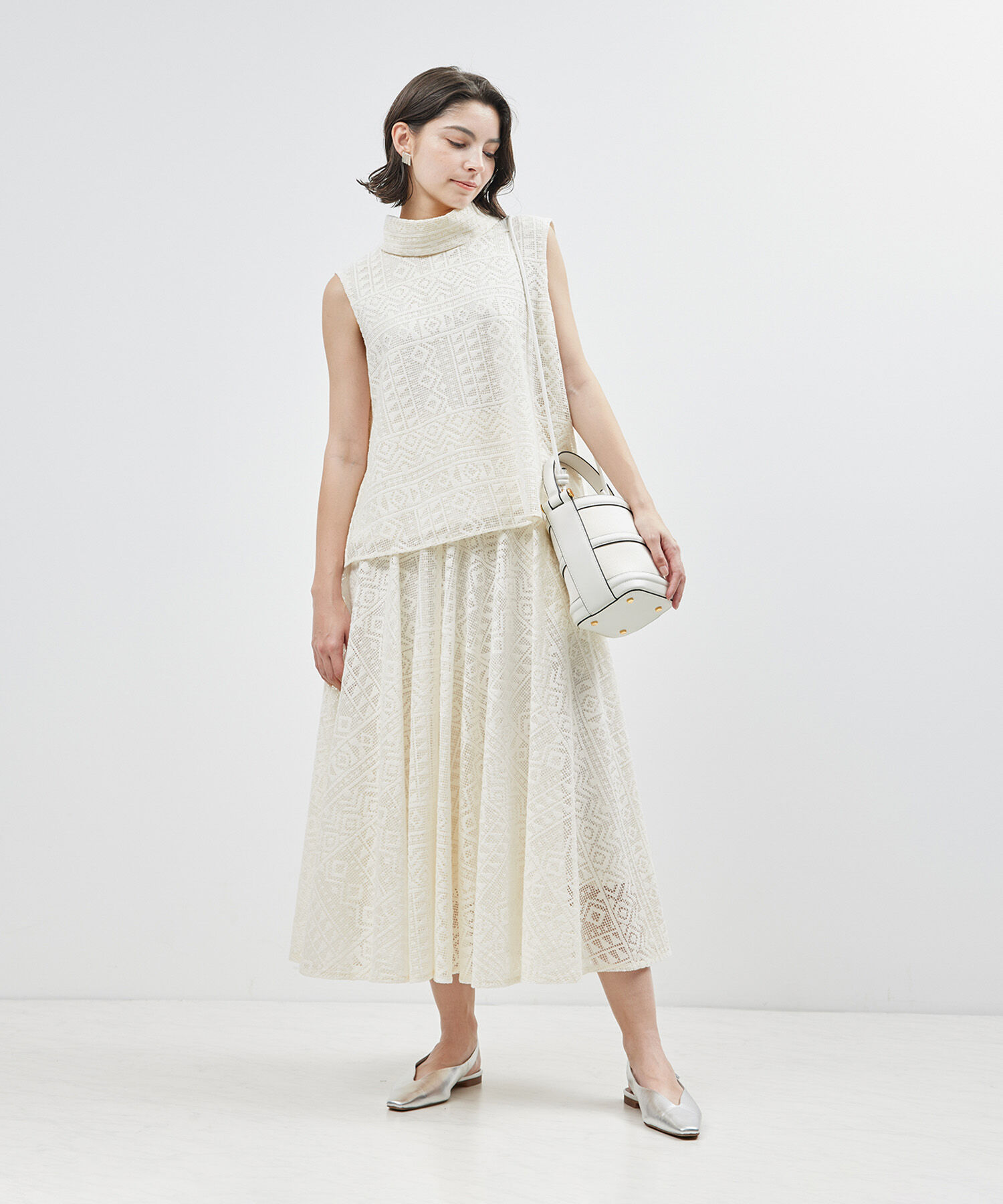 ROPE「ジオメトリックレースフレアスカート【セットアップ対応】【雑誌掲載】【メディア掲載】」|スカート|