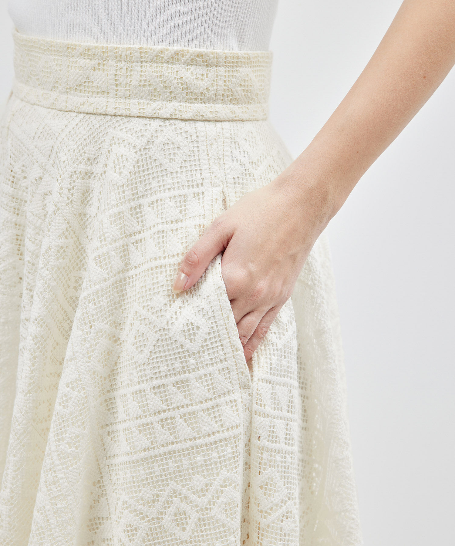 ROPE「ジオメトリックレースフレアスカート【セットアップ対応】【雑誌掲載】【メディア掲載】」|スカート|